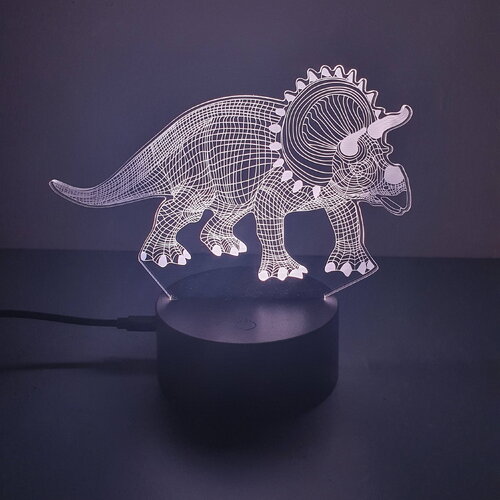 Veilleuse lampe 3d en acrylique inspiré  de dinosaure triceraptor - une idée cadeau originale !