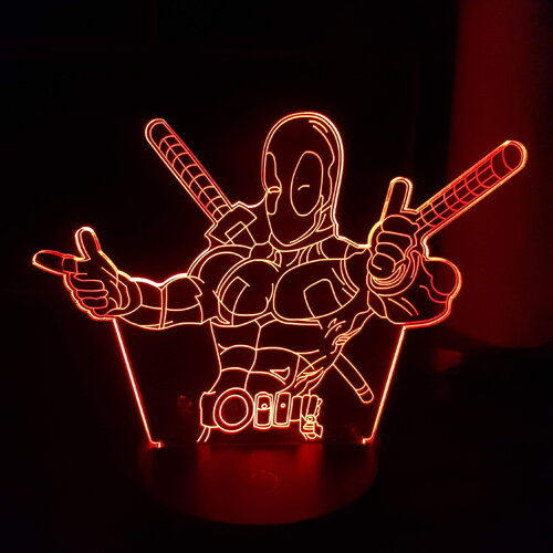 Veilleuse lampe 3d en acrylique inspiré de deadpool - une idée cadeau originale !