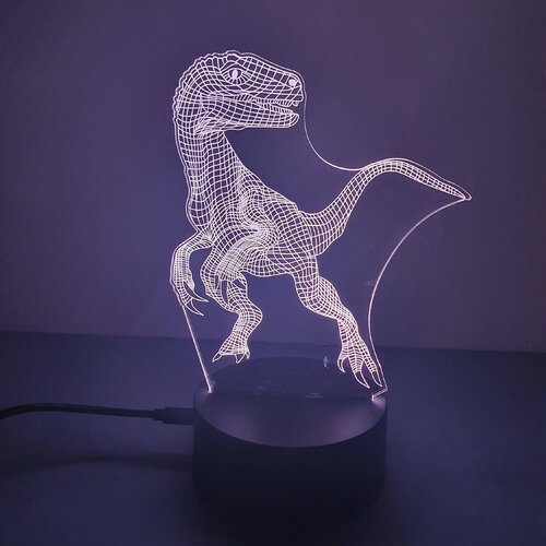 Veilleuse lampe 3d en acrylique inspiré  de dinosaure raptor - une idée cadeau originale !