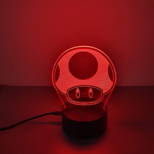 Veilleuse lampe 3d en acrylique inspiré du champi de mario - une idée cadeau originale !