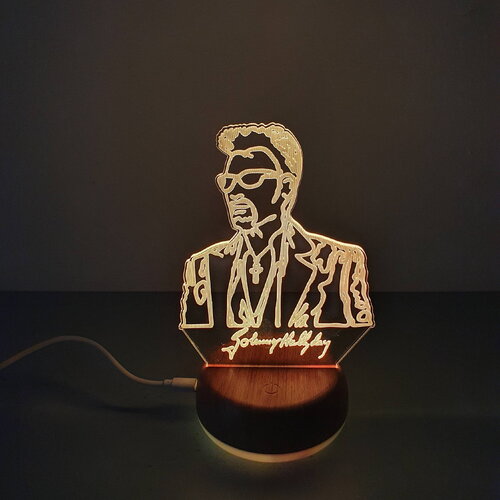 Veilleuse lampe 3d en acrylique inspiré de johnny hallyday - une idée cadeau originale !