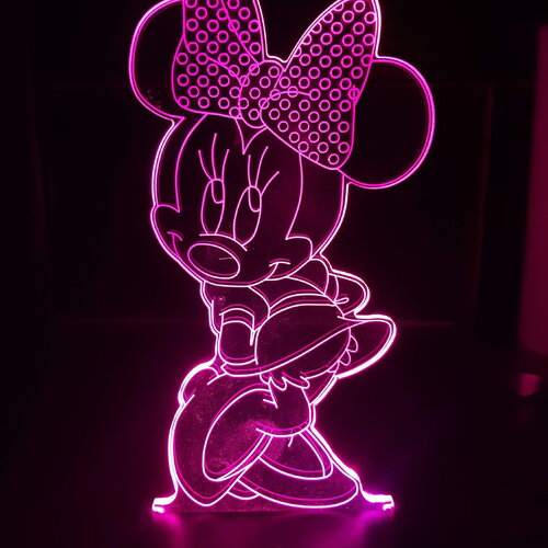 Veilleuse lampe gravée sur acrylique 3d minnie mouse - une idée cadeau originale !