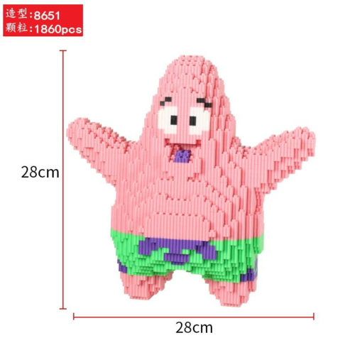 Grande figurine à construire en mini bloc - 20 modèles au choix - modèle bob l'éponge / patrick