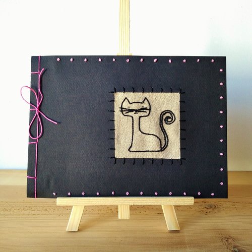 Carnet brodé  "mon joli chat"