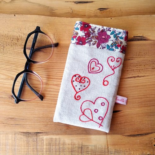 Etui à lunettes en toile métis "farandole de coeurs"