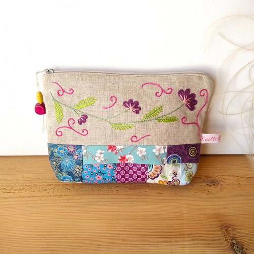 Pochette en lin  "patchwork"