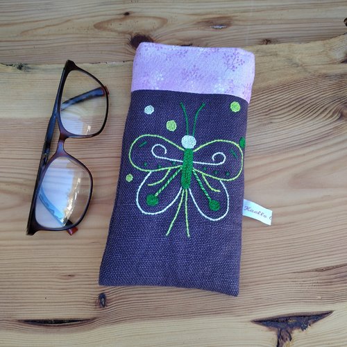 Etui à lunettes en lin "papillon"