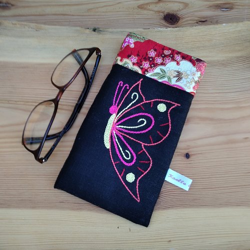 Etui à lunettes en lin "papillon japonais"