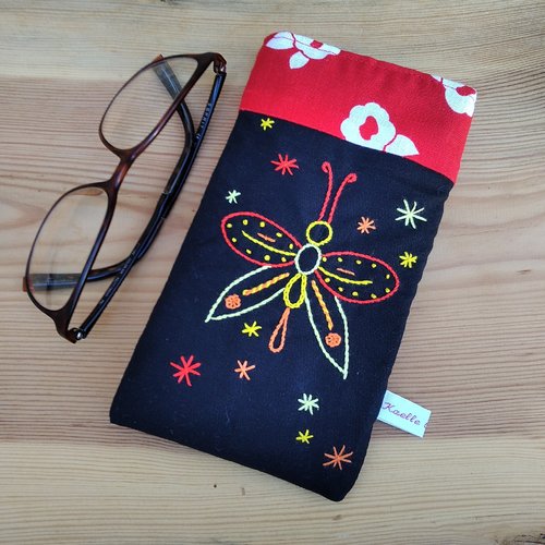 Etui à lunettes en lin "papillon orange"