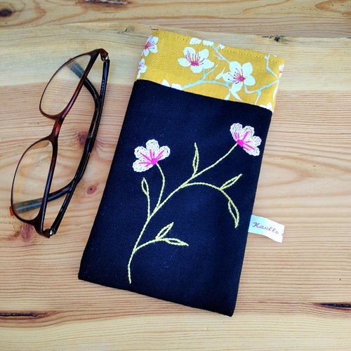 Etui à lunettes en coton "fleurs roses"