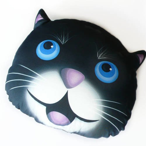 Coussin Tete De Chat Minet Tons Gris Bleus Fait Main Serie Limitee Un Grand Marche