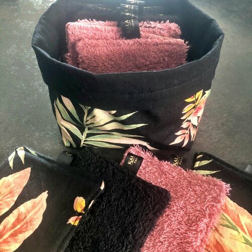 Lingettes lavables et réutilisables en coton et éponge avec panière