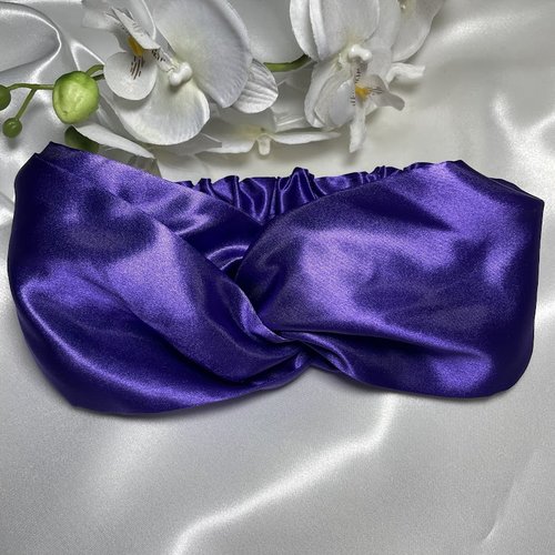 Headband bandeau cheveux torsadé en satin violet