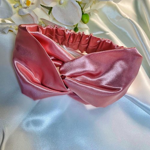 Headband bandeau cheveux torsadé en satin vieux rose