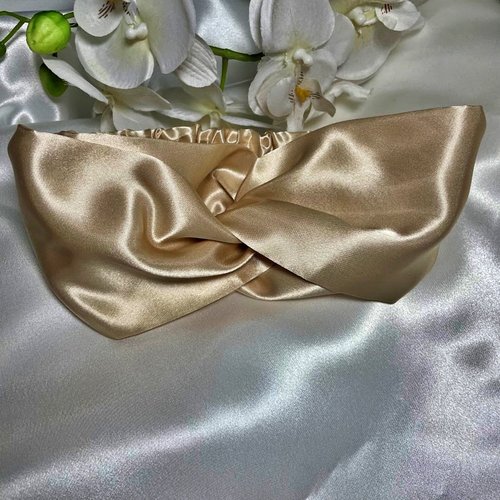 Headband bandeau cheveux torsadé en satin champagne