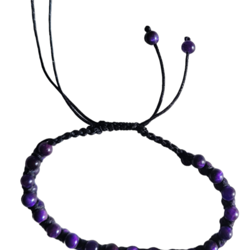 Bracelet macramé perles naturelles œil de tigre violet