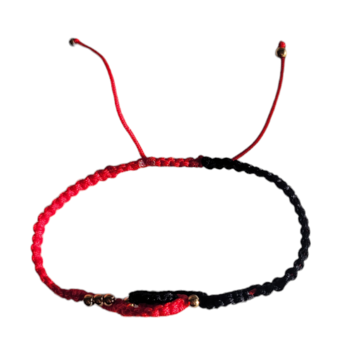 Bracelet macramé noir et rouge perles acier doré