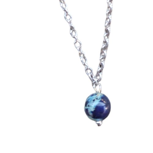 Chaîne de cheville perle naturelle jaspe bleu