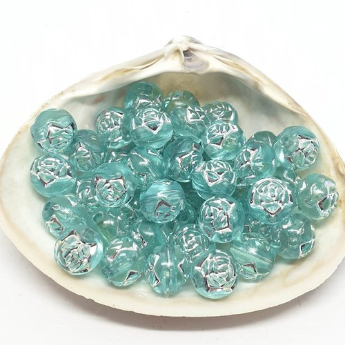 Lot de 11 perles en acryliques en fleur turquoises