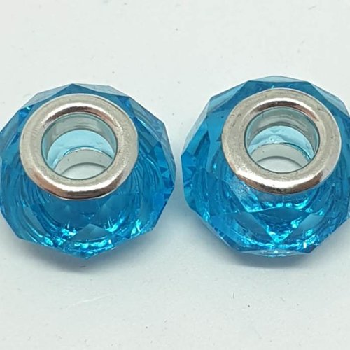 Lot de 2 perles en acryliques style pandoras turquoises