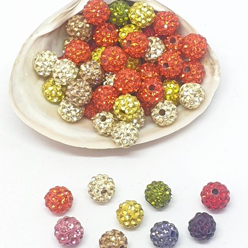 Lot de 10 perles styles shamballas couleurs variées