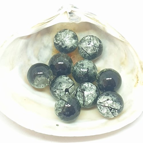 Lot de 10 perles en verres blanches striées de noires