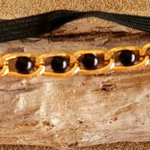 Bandeau pour cheveux perle noire chaîne doré