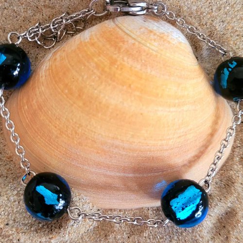 Bracelet en acier et 4 perles chalumeaux bleu roi