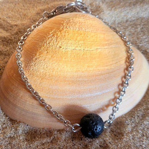 Bracelet en acier perle pierre de lave