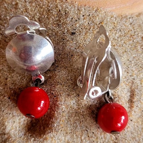 Boucles d'oreilles à clip perles rouge