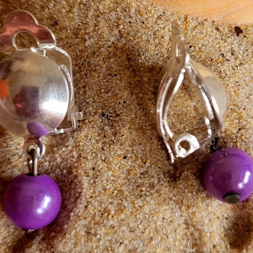 Boucles d'oreilles à clip perles violet clair