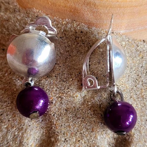 Boucles d'oreilles à clip perles violet