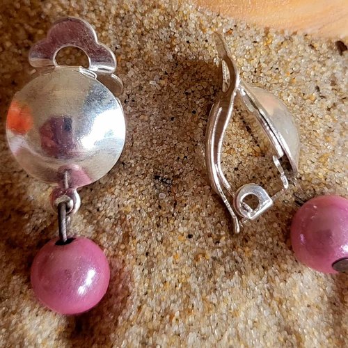 Boucles d'oreilles à clip perles roses