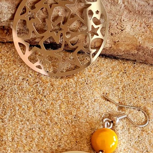 Boucles d'oreilles acier rond étoile jaune