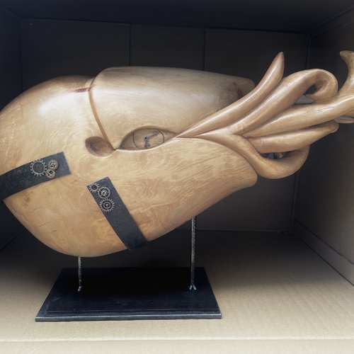 Sculpture ammonite en bois