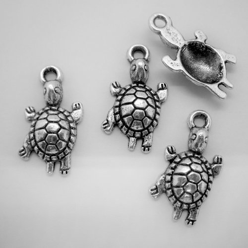 4 breloques pendentifs "tortue" en métal argenté