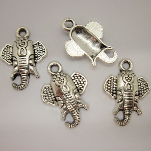 4 breloques pendentifs "éléphant" en métal argenté