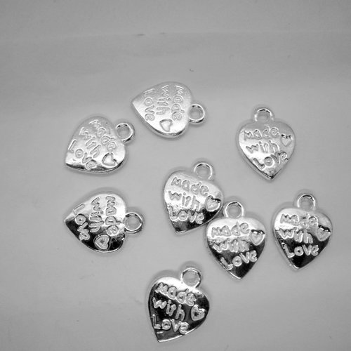 8 breloques pendentifs "coeur" réversibles en métal argenté
