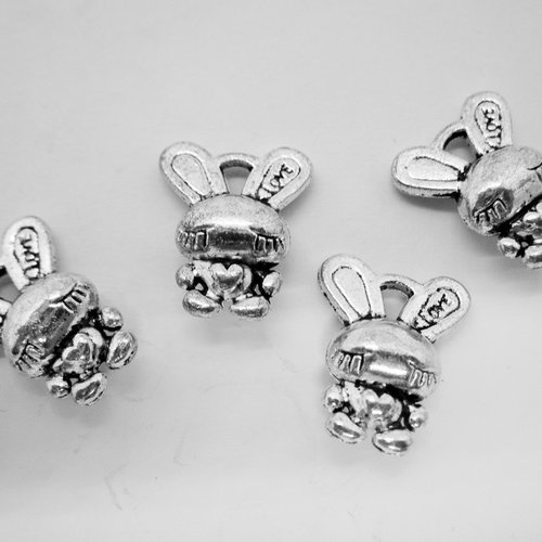 4 breloques pendentifs "lapin" en métal argenté