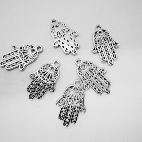 6 breloques pendentifs "main de fatma" réversibles en métal argenté