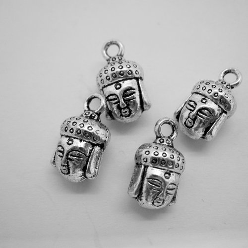 4 breloques pendentifs "bouddha" en métal argenté