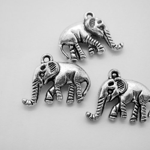 3 breloques réversibles "éléphant" en métal argenté