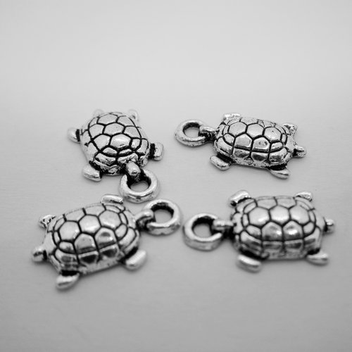 Lot de 4 breloques "tortue" en métal argenté