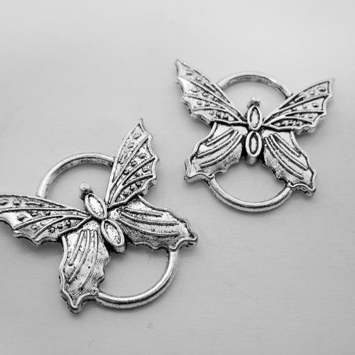 2 estampes fixation "papillon" en métal argenté
