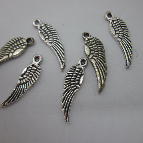 6 breloques "aile d'ange" en métal argenté