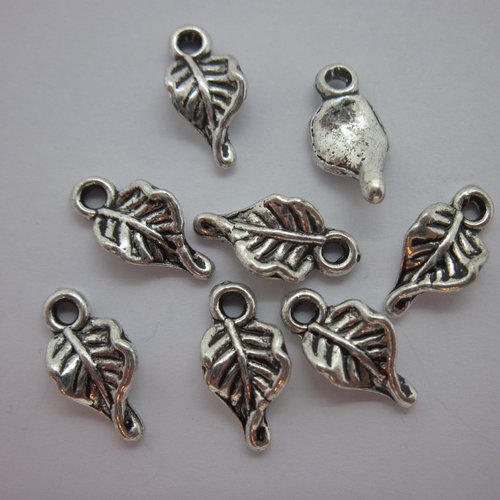 8 breloques pendentifs "feuille d'arbre" en métal argenté