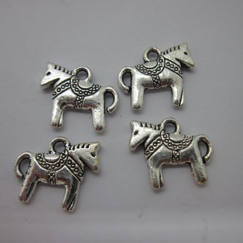 4 breloques pendentifs "cheval poney" en métal argenté réversibles