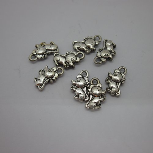 8 breloques "souris" en métal argenté