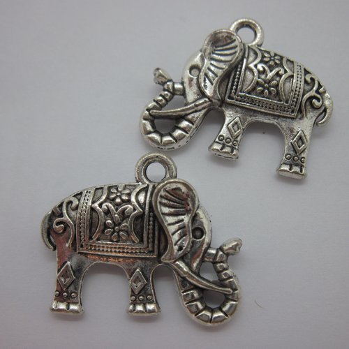 2  breloques pendentifs  " éléphant" en métal argenté réversibles