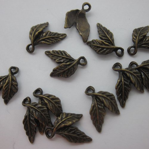 12 breloques "feuilles d'arbre" en métal couleur bronze